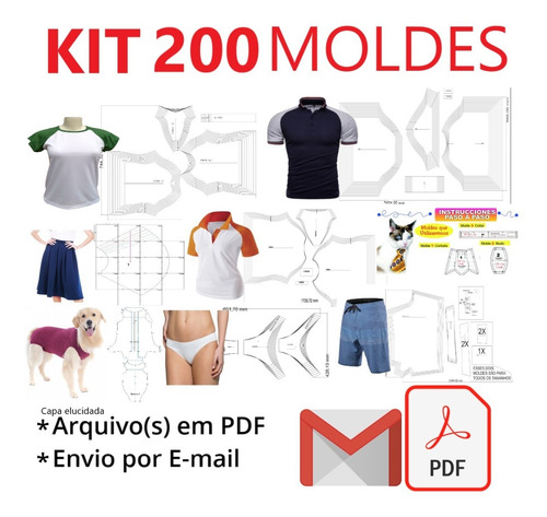 Kit 200 Moldes Diversos Mas. Fem. Inf. + Roupas Pets