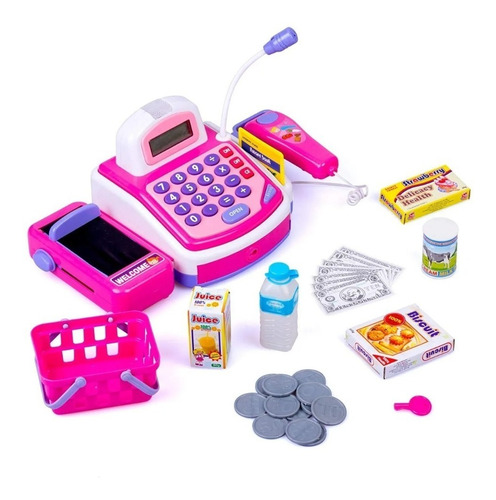 Caja Registradora Juliana Con Accesorios Y Micrófono 029 Color Rosa