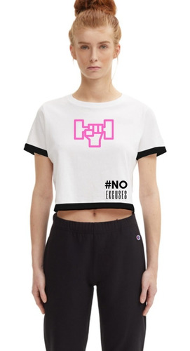 Playera Crop Top Deportivo Diseño Sport No Excuses Mujer Fit