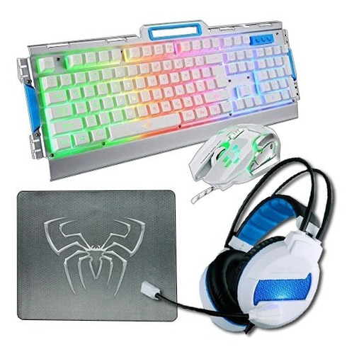 Kit Gamer Teclado + Mouse + Audifonos + Pad Mouse, Luces Led