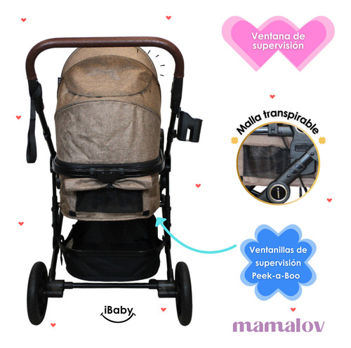Carriola 4 En 1 Reversible Murano Portabebé Ibaby - Beige Color Marrón claro Chasis Negro