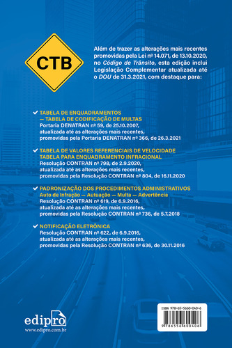 Livro Código De Trânsito Brasileiro 2021 - Lei 9503 23/09/97