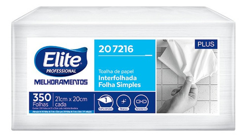 Papel Toalha Interfolhado Folha Simples Elite Professional Plus 350 Folhas