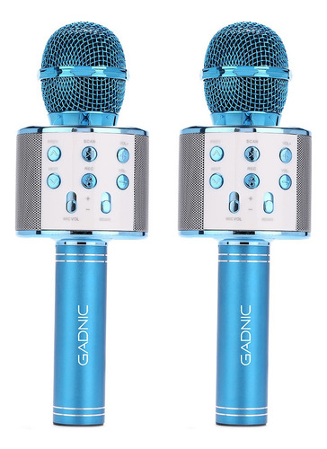 Set X2 Micrófono Gadnic Karaoke Recargable Inalambrico Color Azul