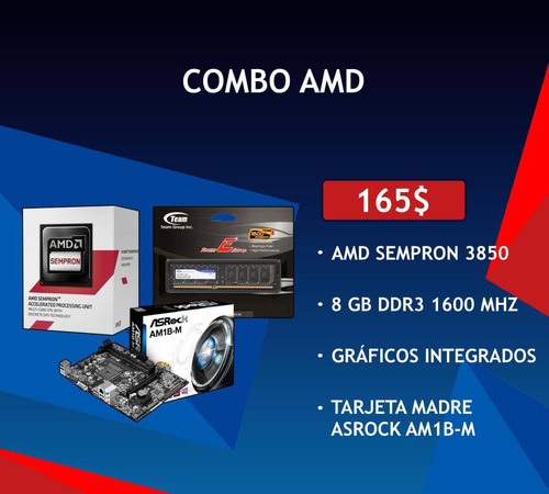 Combo Amd 3850 Quad Core+8 Gb Ram+tarjeta Madre Asrock Am1b