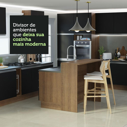 Isla de cocina con encimera y encimera, 120 cm, Glamy Madesa RP, color rústico/negro