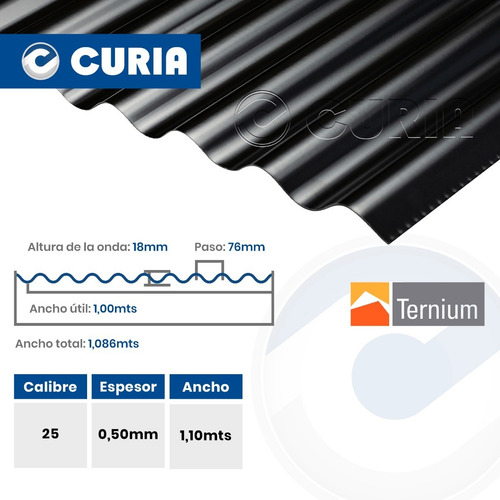 Chapa Acanalada Sinusoidal Color C25 Largo 5,00mts Ternium