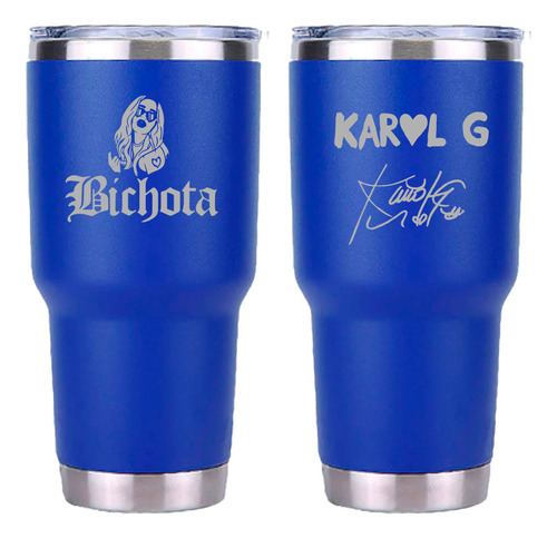 Karol G Bichota Termo 30 Onzas Oz Vaso Térmico Láser Azul