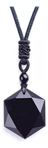 Collar De Obsidiana Estrella Hexagonal, Buena Suerte Fortuna Color Negro