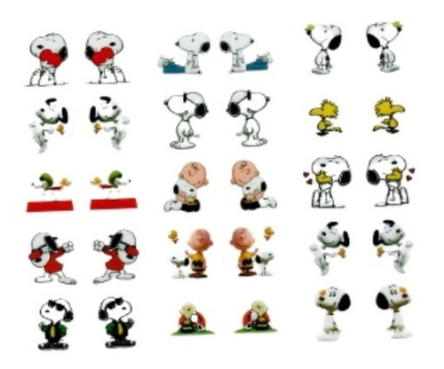 60 Adesivos Unha Película 3d Desenho Snoopy - 6 Cartelas 
