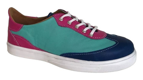 Zapatilla Mujer Cuero Turquesa Fucsia Azul