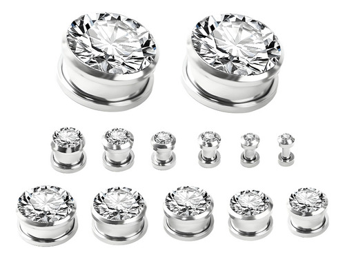 Velstron Par de expansores de titanio con circonia túnel 12mm (2 piezas), piercing de oreja para hombre y mujer, aretes