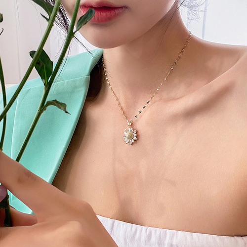 Collar Girasol Para Mujer Dijes Cadena Chapado en oro 18k mujeres dama con Piedras De Zirconia Brillante