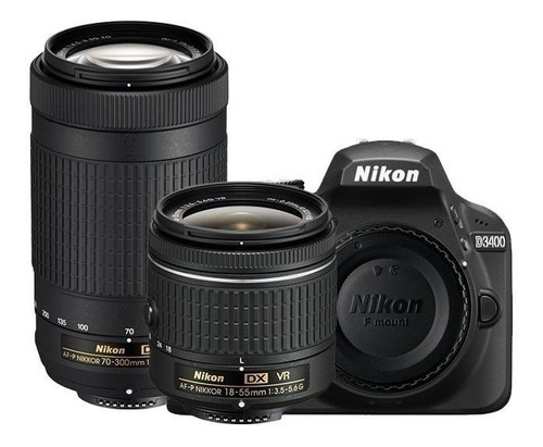  Nikon Kit D3400 + dos lentes DSLR color  negro