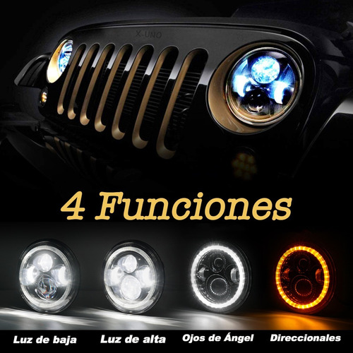 Imagen 2 de 8 de Faro Led 7'' Redondo Jeep/moto | Alto/ Bajo | Ojos De Ángel