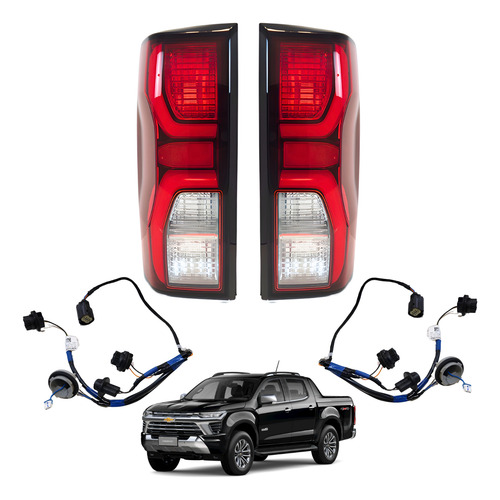 Par Lanterna + Chicote Led Chevrolet S10 2025 Original Ambos Lados Vermelho