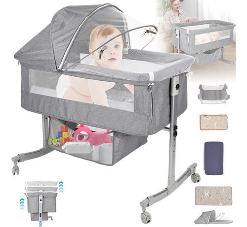 Cuna Corral Para Bebes Cama Altura Regulable Con Mosquitero