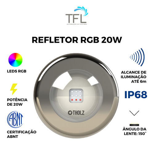Kit 3 Refletor Tholz - Power Led Rgb 20w Inox