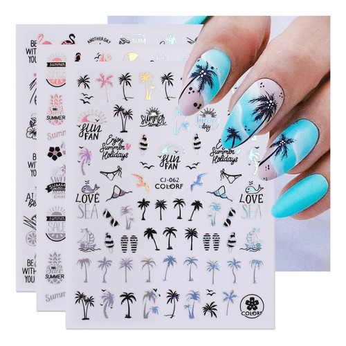 Summer Nail Art Stickers Decals Summer Palm Tree Nail Stick.