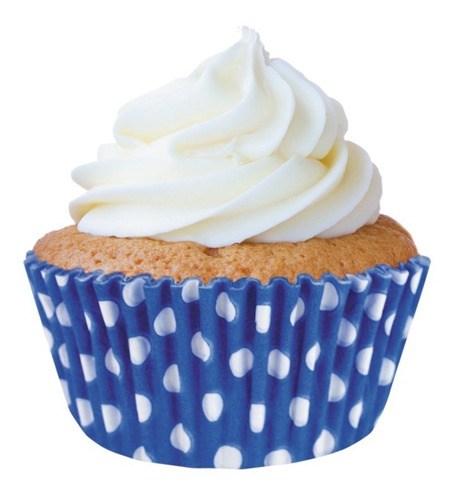 Forminhas Papel Mini Cupcakes Azul Bolinhas Brancas 90 Unid