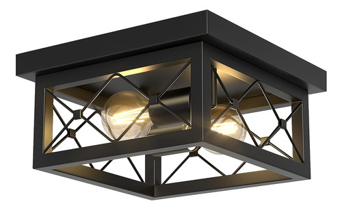 ~? Aolloa Black Flush Mount Plafón De Luz, 2-light Hallway L