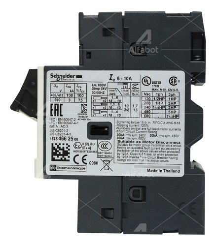Disjuntor-motor 3p 6-10a Botão Impulsão Gv2me14