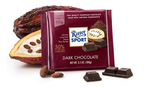 Chocolate Ritter Sport Dark Meio Amargo 50% Cacau 100%