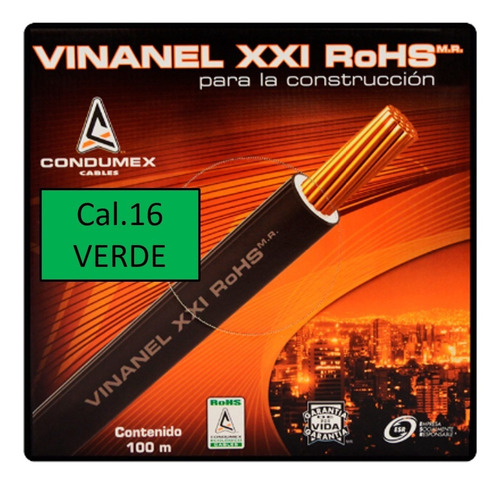 Imagen 1 de 3 de Caja 100 Mts Cable Verde Calibre 16 Awg Condumex Vinanel Xxi