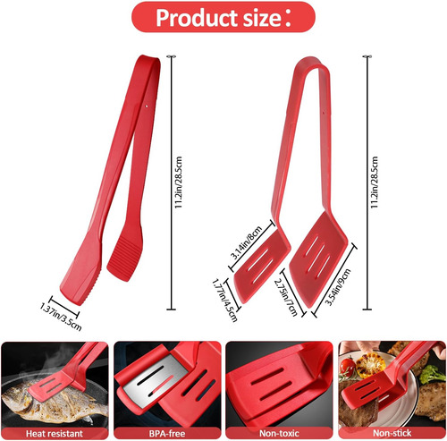 Espátula 2 En 1 Con Pinzas De Silicona Roja