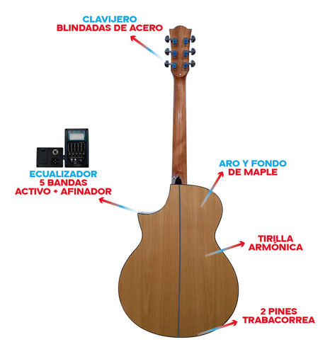 Guitarra Electroacústica Rómulo García LG-350 Ceq 5 Bdas Act Color Naranja Material del diapasón Madera Orientación de la mano Diestro