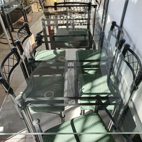 Mesa 180x90 C/ 4 Sillas + 2 Sillones Tapizados Hierro Forja