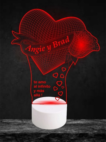 Lampara Led 3d Corazon Rose Valentin 7colr Personalizada 02b