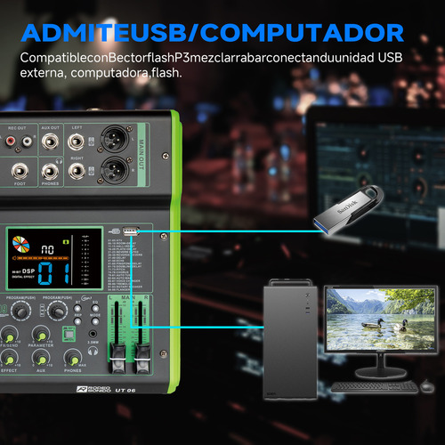 Mezcladora De Audio Rs Ut06 256 Efectos Dsp 6 Canales Mixer
