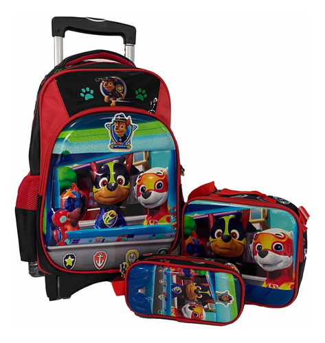 Kit Morral 4 Ruedas Paw Patrol + Lonchera + Cartuchera