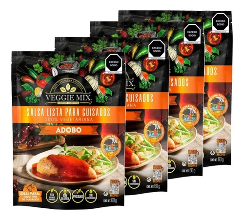 Salsa Lista Para Guisado Veggie Mix Adobo 4 Piezas De 60g