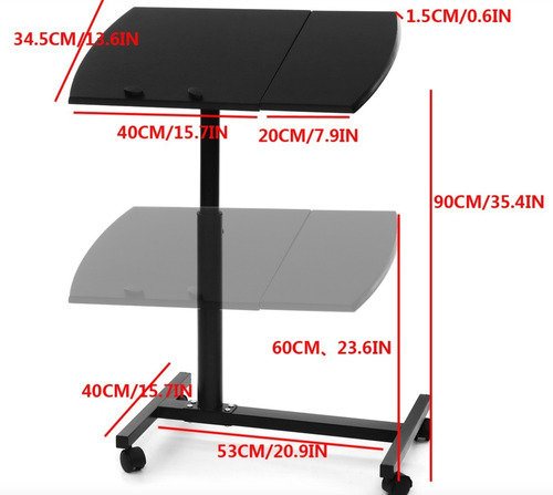 Mesa Graduable Multifuncional Metal Con Llantas Laptop Cama