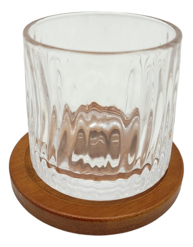 Copa Vaso De Cristal Whiskey Giratoria C/base De Bambu 275ml