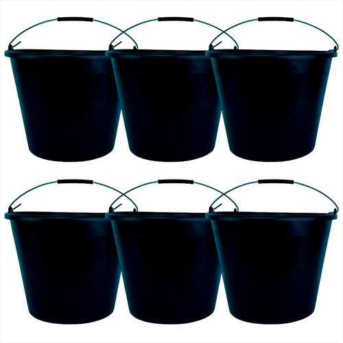 Balde 12l Reforçado Preto Lavanderia Obra Casa - Kit 6 Un