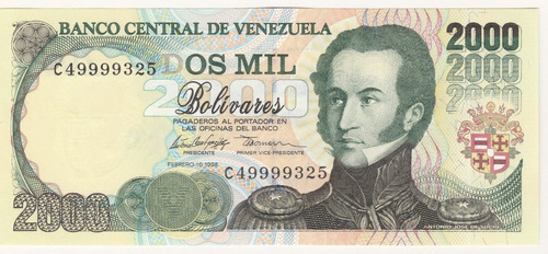 Billete Venezuela 2000 Bs Febrero 10 1998 C8 Curioso Au/unc