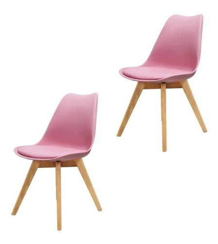 Silla Moderna Minimalista Madera Eames Acojinada 2 Pzas Rosa