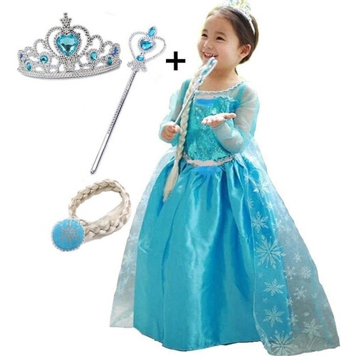 Imagen 2 de 6 de Vestido De Frozen , Talle S,m Y L,+ Trenza, Cetro Y Corona