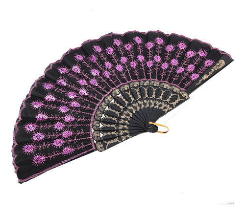 Abanico Plegable Pink Dance De 10 Piezas Con Lentejuelas Par
