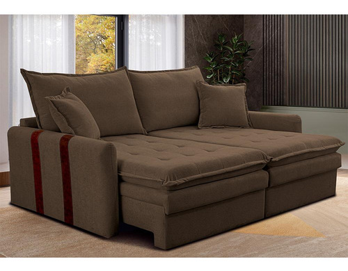 Sofá Baú Sem Caixa Retrátil 1,80m SoftGel Bonnie Boucle Marrom Cama inBox