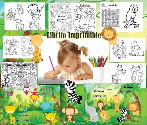 Kit Animales De La Jungla Libro Colorear Actividades S111