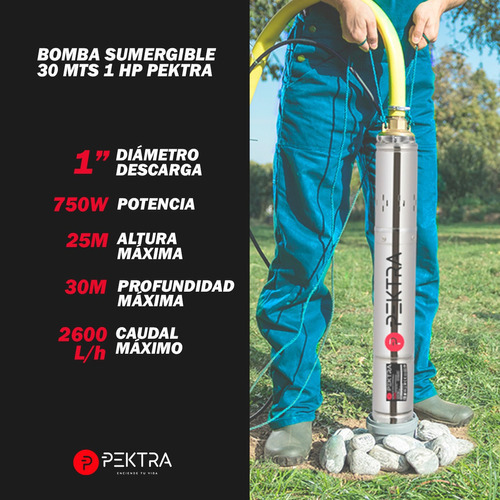 Imagen 4 de 4 de Bomba Agua Sumergible 30 Mts 1 Hp 220v Pektra Pozo Acero
