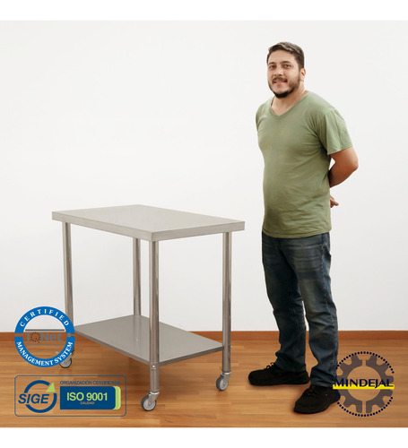 Mesa En Isla Ruedas 100% Acero Inoxidable 91x60x90 Mindejal
