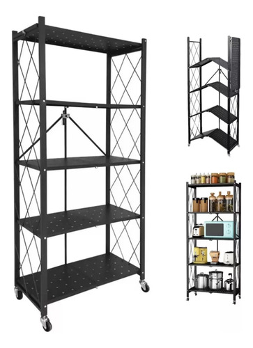 Estante Plegable 5 Niveles Móvil Metal Rueda Cosina Negro