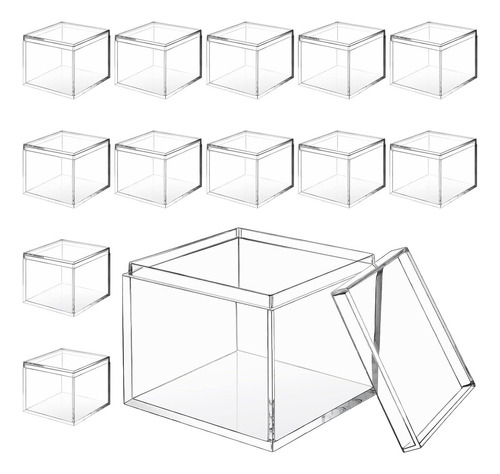 12 Cubos Cuadrados De Plástico Acrílico Transparente, Caj