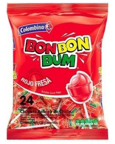 Chupetes Coyac Bon Bon Bum Sabor A Frutillas X 24 Unidades