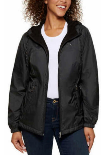 Chaqueta Dama Calvin Klein Negra Termica Con Capota